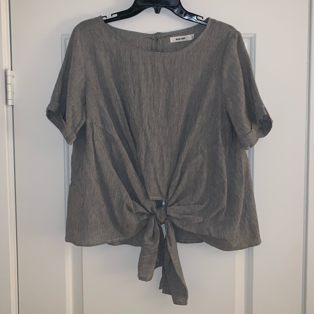 Gray Striped Top with Front Tie